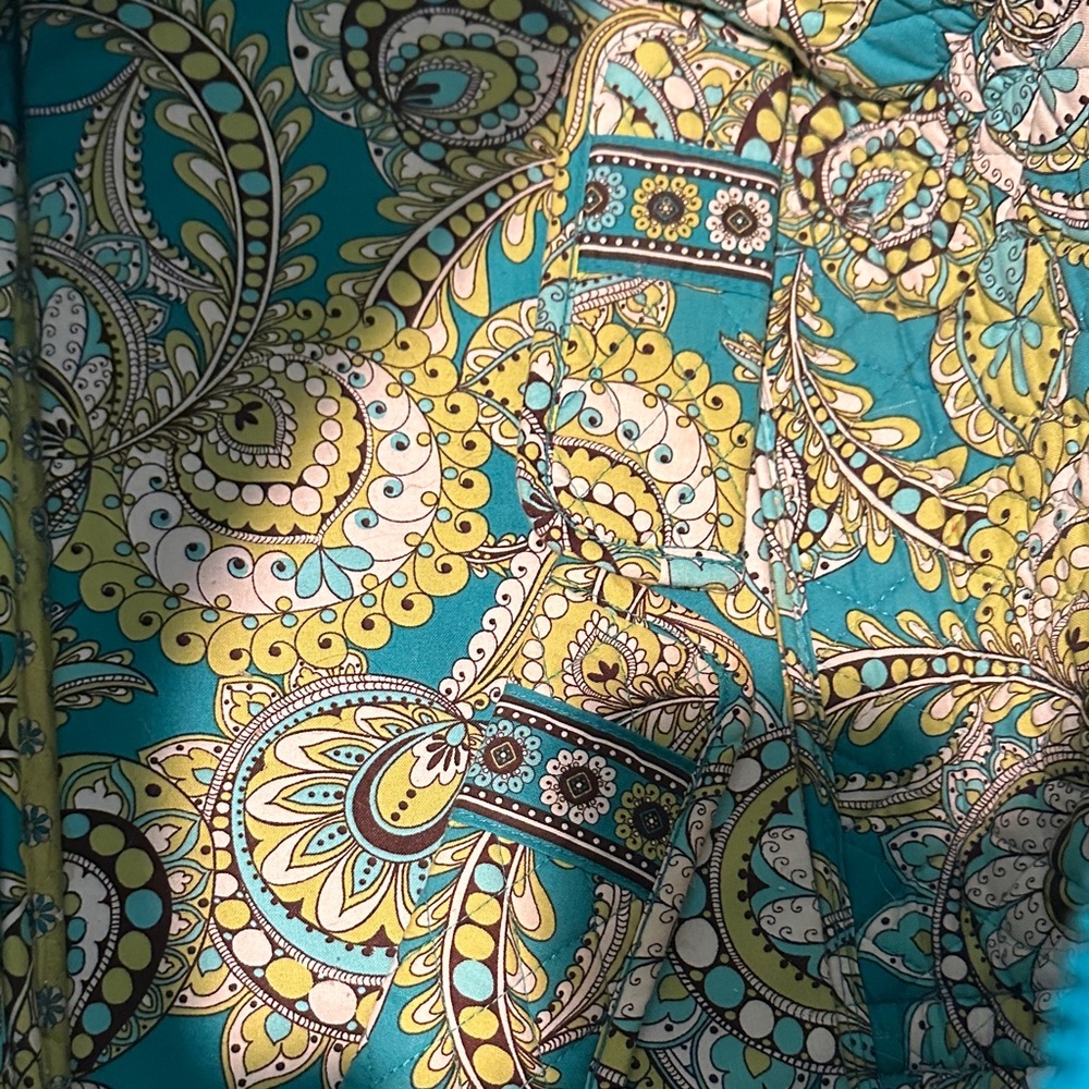Vera Bradley Weekender Tote EUC Turquoise & Lime Paisley Extra Large Lots Pocket - Picture 8 of 11